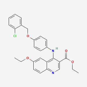 molecular formula C27H25ClN2O4 B11624001 Ethyl 4-({4-[(2-chlorobenzyl)oxy]phenyl}amino)-6-ethoxyquinoline-3-carboxylate 