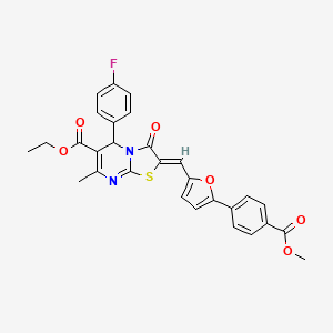 molecular formula C29H23FN2O6S B11624343 ethyl (2Z)-5-(4-fluorophenyl)-2-({5-[4-(methoxycarbonyl)phenyl]furan-2-yl}methylidene)-7-methyl-3-oxo-2,3-dihydro-5H-[1,3]thiazolo[3,2-a]pyrimidine-6-carboxylate 