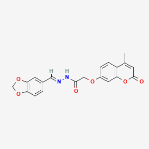 molecular formula C20H16N2O6 B11624429 N'-[(E)-1,3-benzodioxol-5-ylmethylidene]-2-[(4-methyl-2-oxo-2H-chromen-7-yl)oxy]acetohydrazide 