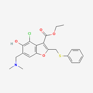 molecular formula C21H22ClNO4S B11624507 Ethyl 4-chloro-6-[(dimethylamino)methyl]-5-hydroxy-2-[(phenylsulfanyl)methyl]-1-benzofuran-3-carboxylate 