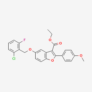 molecular formula C25H20ClFO5 B11624610 Ethyl 5-[(2-chloro-6-fluorophenyl)methoxy]-2-(4-methoxyphenyl)-1-benzofuran-3-carboxylate 