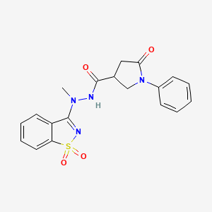 molecular formula C19H18N4O4S B11624727 N'-(1,1-dioxido-1,2-benzothiazol-3-yl)-N'-methyl-5-oxo-1-phenylpyrrolidine-3-carbohydrazide 