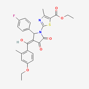 molecular formula C27H25FN2O6S B11624743 ethyl 2-[3-(4-ethoxy-2-methylbenzoyl)-2-(4-fluorophenyl)-4-hydroxy-5-oxo-2,5-dihydro-1H-pyrrol-1-yl]-4-methyl-1,3-thiazole-5-carboxylate 