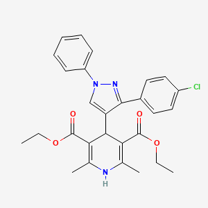 molecular formula C28H28ClN3O4 B11624812 Diethyl 4-[3-(4-chlorophenyl)-1-phenyl-pyrazol-4-yl]-2,6-dimethyl-1,4-dihydropyridine-3,5-dicarboxylate 