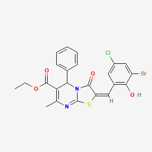 molecular formula C23H18BrClN2O4S B11624923 ethyl (2E)-2-(3-bromo-5-chloro-2-hydroxybenzylidene)-7-methyl-3-oxo-5-phenyl-2,3-dihydro-5H-[1,3]thiazolo[3,2-a]pyrimidine-6-carboxylate 