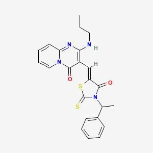 molecular formula C23H22N4O2S2 B11624944 3-{(Z)-[4-oxo-3-(1-phenylethyl)-2-thioxo-1,3-thiazolidin-5-ylidene]methyl}-2-(propylamino)-4H-pyrido[1,2-a]pyrimidin-4-one 