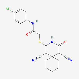 molecular formula C20H19ClN4O2S B11624949 N-(4-Chlorophenyl)-2-({1,5-dicyano-4-oxo-3-azaspiro[5.5]undec-1-EN-2-YL}sulfanyl)acetamide 