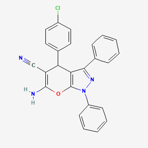 molecular formula C25H17ClN4O B11625044 6-Amino-4-(4-chlorophenyl)-1,3-diphenyl-1,4-dihydropyrano[2,3-c]pyrazole-5-carbonitrile 