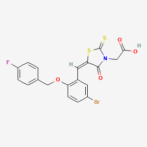 molecular formula C19H13BrFNO4S2 B11625056 ((5E)-5-{5-bromo-2-[(4-fluorobenzyl)oxy]benzylidene}-4-oxo-2-thioxo-1,3-thiazolidin-3-yl)acetic acid 