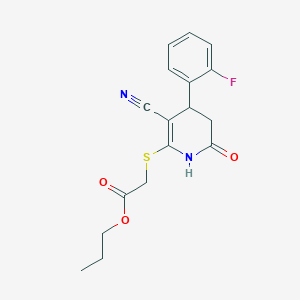 molecular formula C17H17FN2O3S B11625140 Propyl {[3-cyano-4-(2-fluorophenyl)-6-oxo-1,4,5,6-tetrahydropyridin-2-yl]sulfanyl}acetate 
