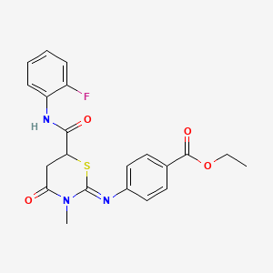 molecular formula C21H20FN3O4S B11625146 Ethyl 4-{[(2Z)-6-[(2-fluorophenyl)carbamoyl]-3-methyl-4-oxo-1,3-thiazinan-2-ylidene]amino}benzoate 
