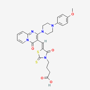 molecular formula C27H27N5O5S2 B11625303 4-[(5Z)-5-({2-[4-(4-Methoxyphenyl)-1-piperazinyl]-4-oxo-4H-pyrido[1,2-A]pyrimidin-3-YL}methylene)-4-oxo-2-thioxo-1,3-thiazolidin-3-YL]butanoic acid 