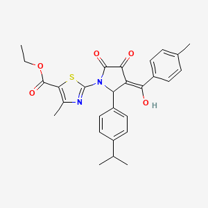 molecular formula C28H28N2O5S B11625442 ethyl 2-{(3E)-3-[hydroxy(4-methylphenyl)methylidene]-4,5-dioxo-2-[4-(propan-2-yl)phenyl]pyrrolidin-1-yl}-4-methyl-1,3-thiazole-5-carboxylate 