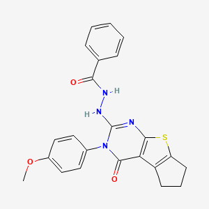 molecular formula C23H20N4O3S B11625458 N'-[3-(4-methoxyphenyl)-4-oxo-3,5,6,7-tetrahydro-4H-cyclopenta[4,5]thieno[2,3-d]pyrimidin-2-yl]benzohydrazide 