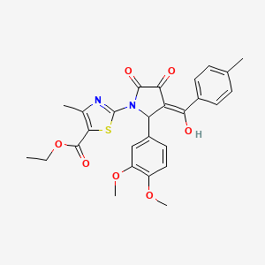 molecular formula C27H26N2O7S B11625792 ethyl 2-[2-(3,4-dimethoxyphenyl)-4-hydroxy-3-(4-methylbenzoyl)-5-oxo-2,5-dihydro-1H-pyrrol-1-yl]-4-methyl-1,3-thiazole-5-carboxylate 