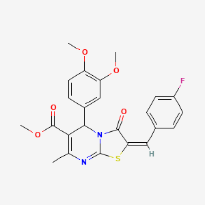 molecular formula C24H21FN2O5S B11625980 methyl (2E)-5-(3,4-dimethoxyphenyl)-2-(4-fluorobenzylidene)-7-methyl-3-oxo-2,3-dihydro-5H-[1,3]thiazolo[3,2-a]pyrimidine-6-carboxylate 