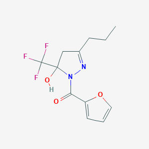 molecular formula C12H13F3N2O3 B11626089 furan-2-yl[5-hydroxy-3-propyl-5-(trifluoromethyl)-4,5-dihydro-1H-pyrazol-1-yl]methanone 