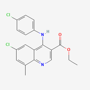 molecular formula C19H16Cl2N2O2 B11626125 Ethyl 6-chloro-4-[(4-chlorophenyl)amino]-8-methylquinoline-3-carboxylate 