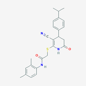 molecular formula C25H27N3O2S B11626131 2-({3-cyano-6-oxo-4-[4-(propan-2-yl)phenyl]-1,4,5,6-tetrahydropyridin-2-yl}sulfanyl)-N-(2,4-dimethylphenyl)acetamide 