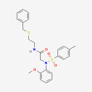 molecular formula C25H28N2O4S2 B11626143 N-[2-(Benzylsulfanyl)ethyl]-2-[N-(2-methoxyphenyl)4-methylbenzenesulfonamido]acetamide 