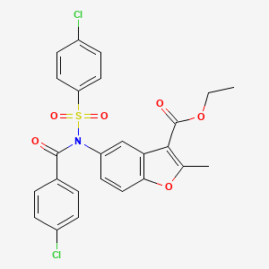 molecular formula C25H19Cl2NO6S B11626184 Ethyl 5-{[(4-chlorophenyl)carbonyl][(4-chlorophenyl)sulfonyl]amino}-2-methyl-1-benzofuran-3-carboxylate 