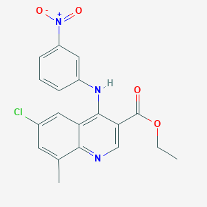 molecular formula C19H16ClN3O4 B11626193 Ethyl 6-chloro-8-methyl-4-[(3-nitrophenyl)amino]quinoline-3-carboxylate 