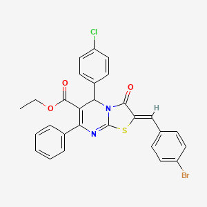 molecular formula C28H20BrClN2O3S B11626281 ethyl (2Z)-2-(4-bromobenzylidene)-5-(4-chlorophenyl)-3-oxo-7-phenyl-2,3-dihydro-5H-[1,3]thiazolo[3,2-a]pyrimidine-6-carboxylate 