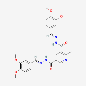molecular formula C27H29N5O6 B11626321 N'~3~,N'~5~-bis[(E)-(3,4-dimethoxyphenyl)methylidene]-2,6-dimethyl-3,5-pyridinedicarbohydrazide 