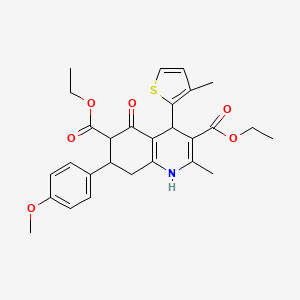 molecular formula C28H31NO6S B11626328 Diethyl 7-(4-methoxyphenyl)-2-methyl-4-(3-methyl-2-thienyl)-5-oxo-1,4,5,6,7,8-hexahydro-3,6-quinolinedicarboxylate 