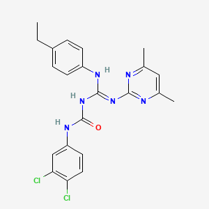 molecular formula C22H22Cl2N6O B11626344 1-(3,4-dichlorophenyl)-3-{(Z)-[(4,6-dimethylpyrimidin-2-yl)amino][(4-ethylphenyl)amino]methylidene}urea 