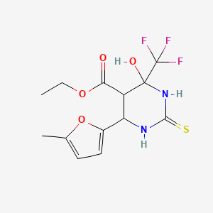 molecular formula C13H15F3N2O4S B11626387 Ethyl 4-hydroxy-6-(5-methylfuran-2-yl)-2-sulfanylidene-4-(trifluoromethyl)-1,3-diazinane-5-carboxylate 