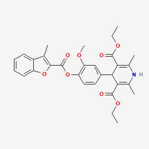 molecular formula C30H31NO8 B11626516 Diethyl 4-(3-methoxy-4-{[(3-methyl-1-benzofuran-2-yl)carbonyl]oxy}phenyl)-2,6-dimethyl-1,4-dihydropyridine-3,5-dicarboxylate 