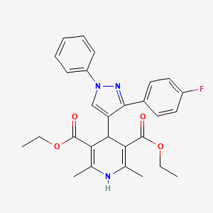molecular formula C28H28FN3O4 B11626628 Diethyl 4-[3-(4-fluorophenyl)-1-phenyl-pyrazol-4-yl]-2,6-dimethyl-1,4-dihydropyridine-3,5-dicarboxylate 