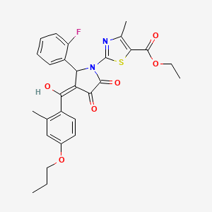 molecular formula C28H27FN2O6S B11626780 ethyl 2-{2-(2-fluorophenyl)-4-hydroxy-3-[(2-methyl-4-propoxyphenyl)carbonyl]-5-oxo-2,5-dihydro-1H-pyrrol-1-yl}-4-methyl-1,3-thiazole-5-carboxylate 