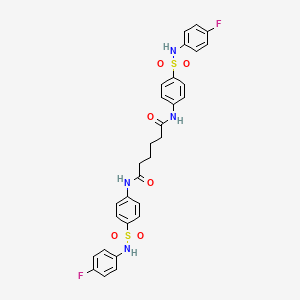 molecular formula C30H28F2N4O6S2 B11626800 N,N'-bis{4-[(4-fluorophenyl)sulfamoyl]phenyl}hexanediamide 