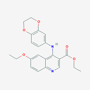 molecular formula C22H22N2O5 B11626980 Ethyl 4-(2,3-dihydro-1,4-benzodioxin-6-ylamino)-6-ethoxyquinoline-3-carboxylate 