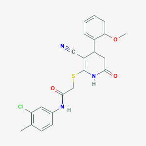 molecular formula C22H20ClN3O3S B11626983 N-(3-chloro-4-methylphenyl)-2-{[3-cyano-4-(2-methoxyphenyl)-6-oxo-1,4,5,6-tetrahydropyridin-2-yl]sulfanyl}acetamide 