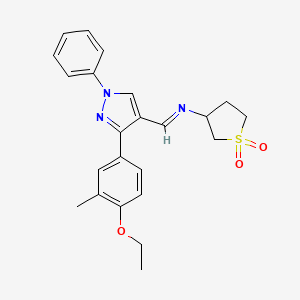 molecular formula C23H25N3O3S B11627409 N-{(E)-[3-(4-ethoxy-3-methylphenyl)-1-phenyl-1H-pyrazol-4-yl]methylidene}tetrahydrothiophen-3-amine 1,1-dioxide 