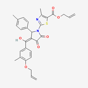 molecular formula C30H28N2O6S B11627644 prop-2-en-1-yl 2-[3-hydroxy-5-(4-methylphenyl)-4-{[3-methyl-4-(prop-2-en-1-yloxy)phenyl]carbonyl}-2-oxo-2,5-dihydro-1H-pyrrol-1-yl]-4-methyl-1,3-thiazole-5-carboxylate 