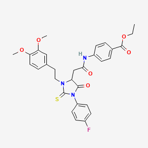 molecular formula C30H30FN3O6S B11628388 Ethyl 4-[({3-[2-(3,4-dimethoxyphenyl)ethyl]-1-(4-fluorophenyl)-5-oxo-2-thioxoimidazolidin-4-yl}acetyl)amino]benzoate 