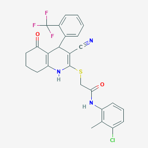 molecular formula C26H21ClF3N3O2S B11629154 N-(3-chloro-2-methylphenyl)-2-({3-cyano-5-oxo-4-[2-(trifluoromethyl)phenyl]-1,4,5,6,7,8-hexahydroquinolin-2-yl}sulfanyl)acetamide 