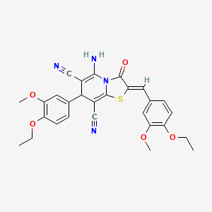 molecular formula C28H26N4O5S B11630023 (2Z)-5-amino-2-(4-ethoxy-3-methoxybenzylidene)-7-(4-ethoxy-3-methoxyphenyl)-3-oxo-2,3-dihydro-7H-[1,3]thiazolo[3,2-a]pyridine-6,8-dicarbonitrile 