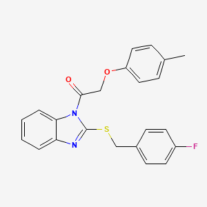 molecular formula C23H19FN2O2S B11630037 1-{2-[(4-fluorobenzyl)sulfanyl]-1H-benzimidazol-1-yl}-2-(4-methylphenoxy)ethanone 
