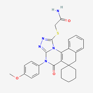 molecular formula C27H27N5O3S B11630108 2-{[4-(4-methoxyphenyl)-5-oxo-5,7-dihydro-4H-spiro[benzo[h][1,2,4]triazolo[4,3-a]quinazoline-6,1'-cyclohexan]-1-yl]sulfanyl}acetamide 