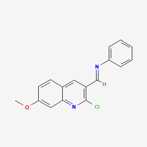 molecular formula C17H13ClN2O B11630152 N-[(E)-(2-chloro-7-methoxyquinolin-3-yl)methylidene]aniline 