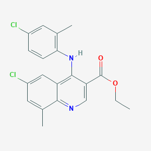 molecular formula C20H18Cl2N2O2 B11630329 Ethyl 6-chloro-4-[(4-chloro-2-methylphenyl)amino]-8-methylquinoline-3-carboxylate 