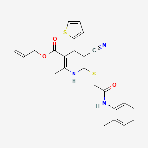 molecular formula C25H25N3O3S2 B11630564 Prop-2-en-1-yl 5-cyano-6-({2-[(2,6-dimethylphenyl)amino]-2-oxoethyl}sulfanyl)-2-methyl-4-(thiophen-2-yl)-1,4-dihydropyridine-3-carboxylate 