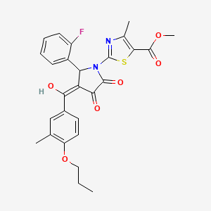 molecular formula C27H25FN2O6S B11631555 methyl 2-[2-(2-fluorophenyl)-4-hydroxy-3-(3-methyl-4-propoxybenzoyl)-5-oxo-2,5-dihydro-1H-pyrrol-1-yl]-4-methyl-1,3-thiazole-5-carboxylate 