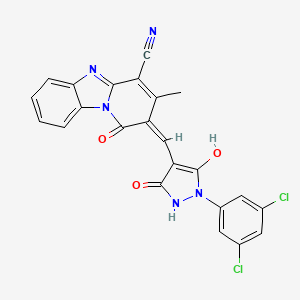molecular formula C23H13Cl2N5O3 B11631663 2-{(E)-[1-(3,5-dichlorophenyl)-3,5-dioxopyrazolidin-4-ylidene]methyl}-1-hydroxy-3-methylpyrido[1,2-a]benzimidazole-4-carbonitrile 