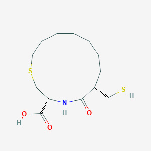 molecular formula C13H23NO3S2 B116317 6-(Mercaptomethyl)-5-oxo-1-thia-4-azacyclotridecane-3-carboxylic acid CAS No. 150198-30-4